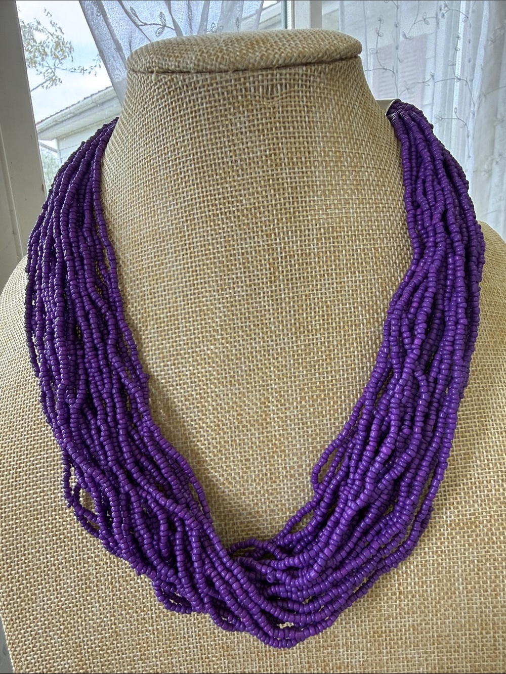Purple Multi-Strand Beaded Necklace by